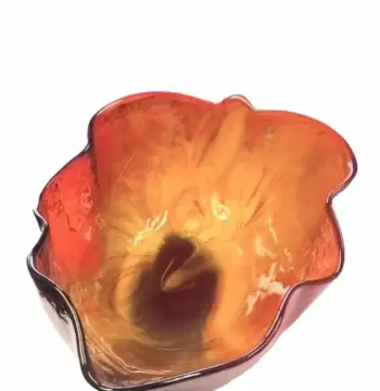Vintage Murano freeform ruffled leaf bowl, amberina red/orange